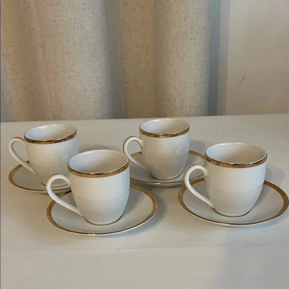 Demitasse Coffee Cups/ Espresso Cup Brasserie William Sonoma White and Gold Mug